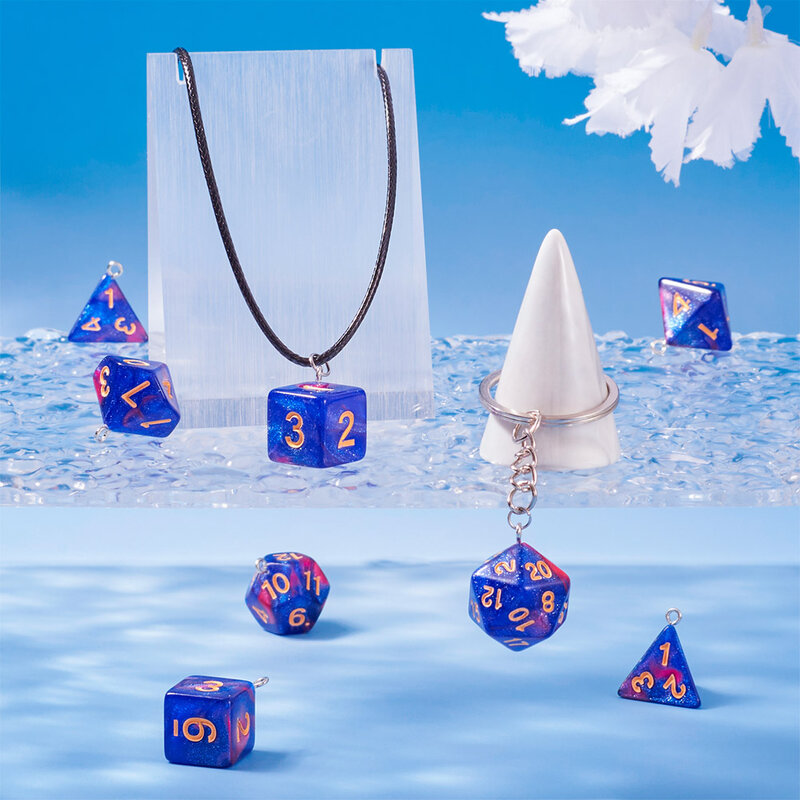 14pcs Resin Polyhedral Dice Charms for Jewelry Pendants DIY Earrings Keychain Necklace Making Accessories
