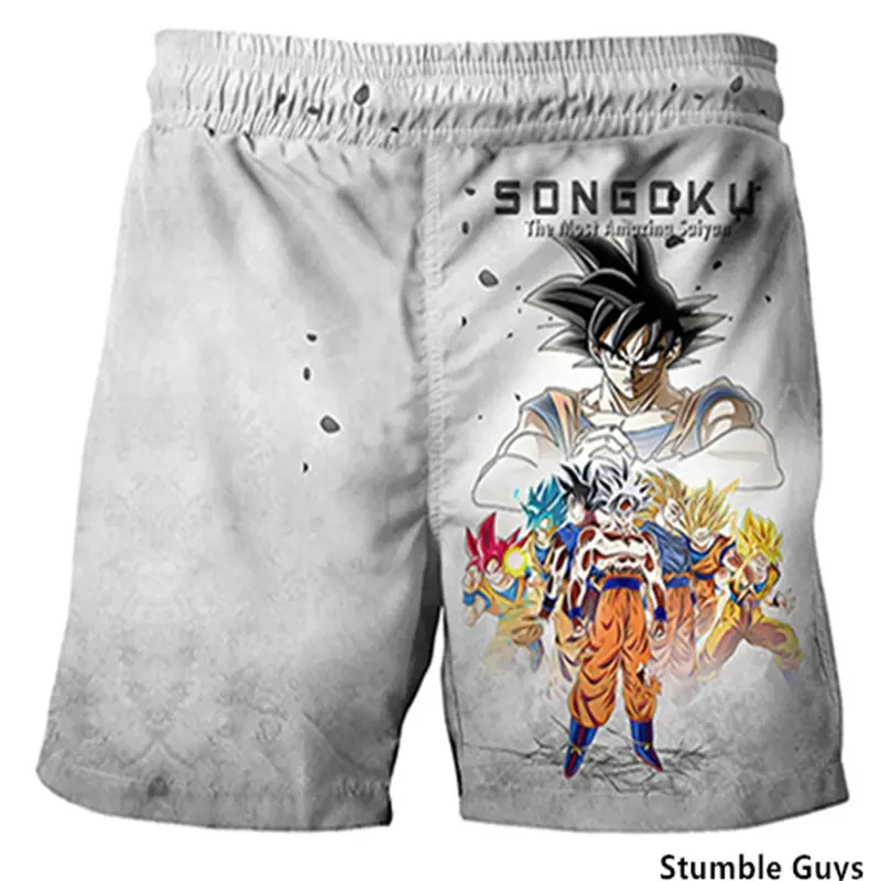 Shorts Goku Dragon Ball infantil, shorts confortáveis e legais para meninos, shorts de praia estampados em desenhos animados 3D, presente infantil