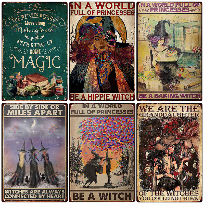 Affiche vintage de sorcellerie pour décor de café et de jardin, The Full of Princesses Be A Witch, Retro Tin Sign, 8x12 Inch