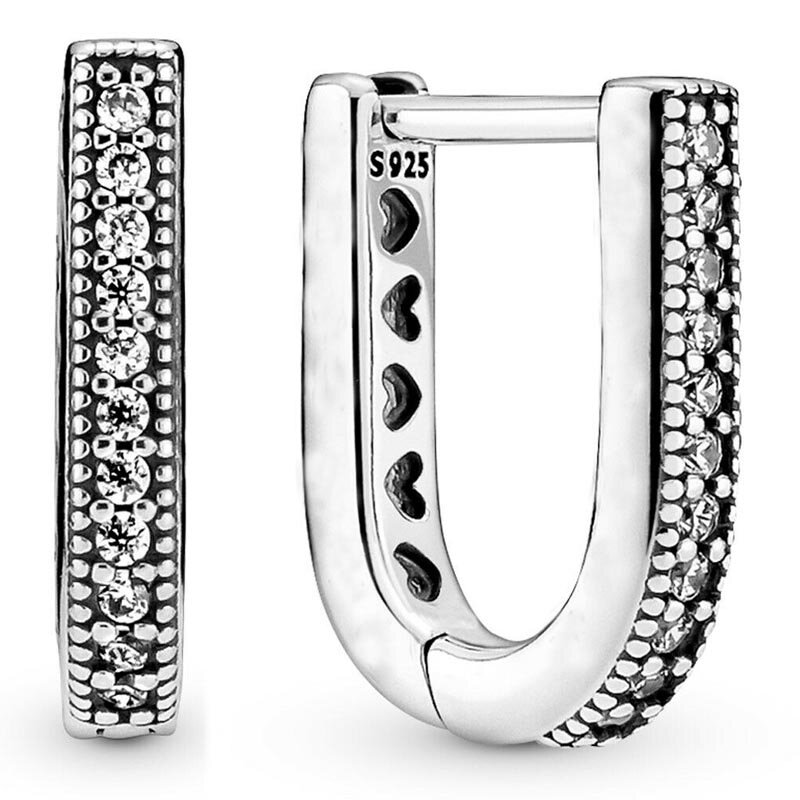 925 Sterling Silver popularne kolczyki kłódka miłość polerowane w kształcie litery U podpis podwójne kolczyki w kształcie obręczy dla damska biżuteria na prezent