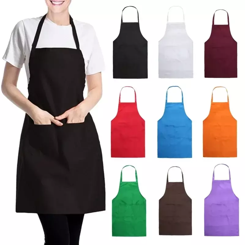 Regulowany fartuch kuchenny Unisex gospodarstwa domowego w jednolitym kolorze szef kuchni kelner Barbecue fryzjer dla dorosłych fartuch kieszonkowy narzędzie do przybory kuchenne