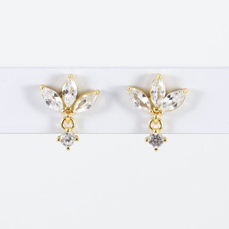 925 Sterling Silver jarum telinga zirkon putih kupu-kupu/air Drop Hoop anting-anting Drop untuk mode wanita perhiasan pernikahan