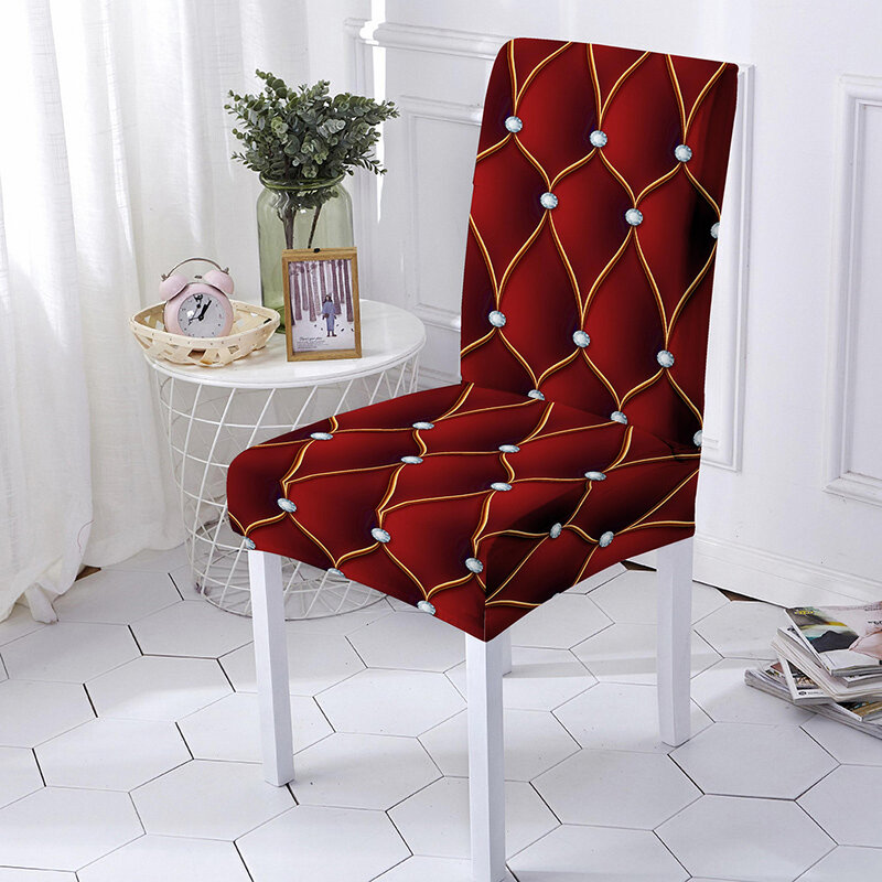 Geometric Spandex Chair Cover for Dining Room 3D Crystal Chairs Covers High Back for Living Room Party Wedding Summer Decoration
