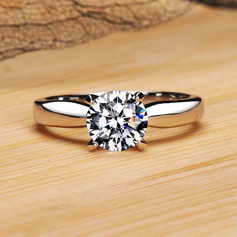 O Solitaire 2CT Zirconia Diamant Cincin Pernikahan Aksesori bagus hadiah perhiasan untuk wanita klasik mewah 18K cincin warna emas putih