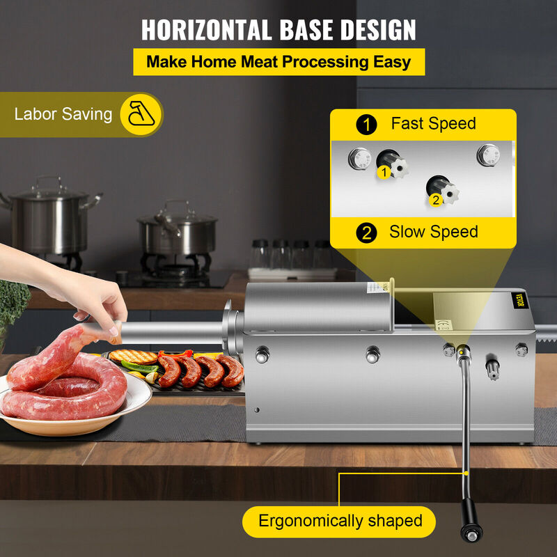 VEVOR 3L 5L 7L 7.8L Horizontal Sausage Stuffer Food Processors 5 Filling Nozzles Kitchen Accessories Home Appliance for Hot Dog