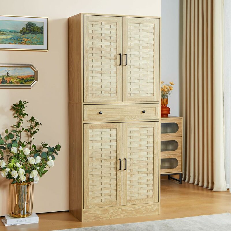 Armario de almacenamiento independiente con estantería ajustable y cajón, armario alto para sala de estar y dormitorio, despensa de cocina