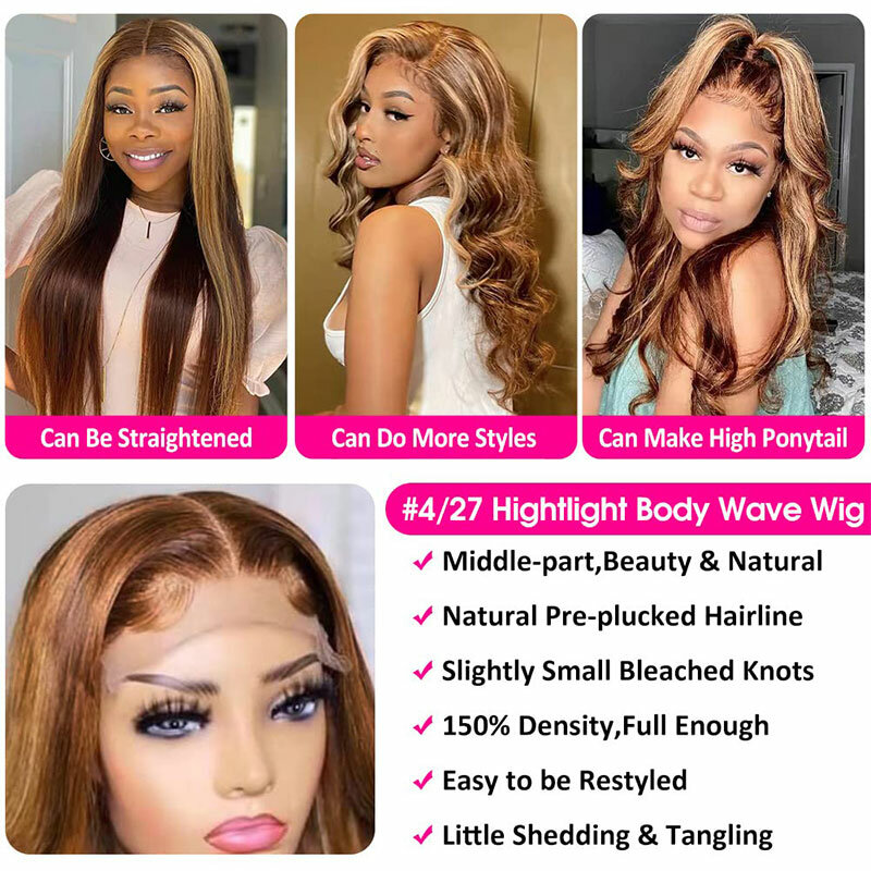 Wig Highlight rambut manusia 13x4 Wig Lace Frontal Wig rambut manusia berwarna untuk wanita 30 inci madu pirang tubuh gelombang renda Wig depan