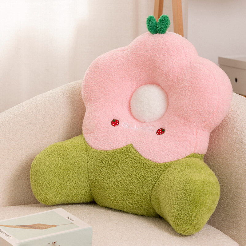 Lifelike Fluffly Flower Plush Lumbar Cushion Soft Stuffed Fruit Print Cloth Petal Office Plushie Pillow Home Decor for Girl Gift