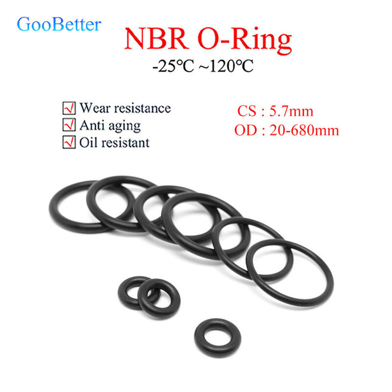 CS 5.7mm OD 20-680mm hitam O cincin Gasket bulat NBR nitril karet segel O cincin korosi minyak mobil tahan penyegelan mesin cuci