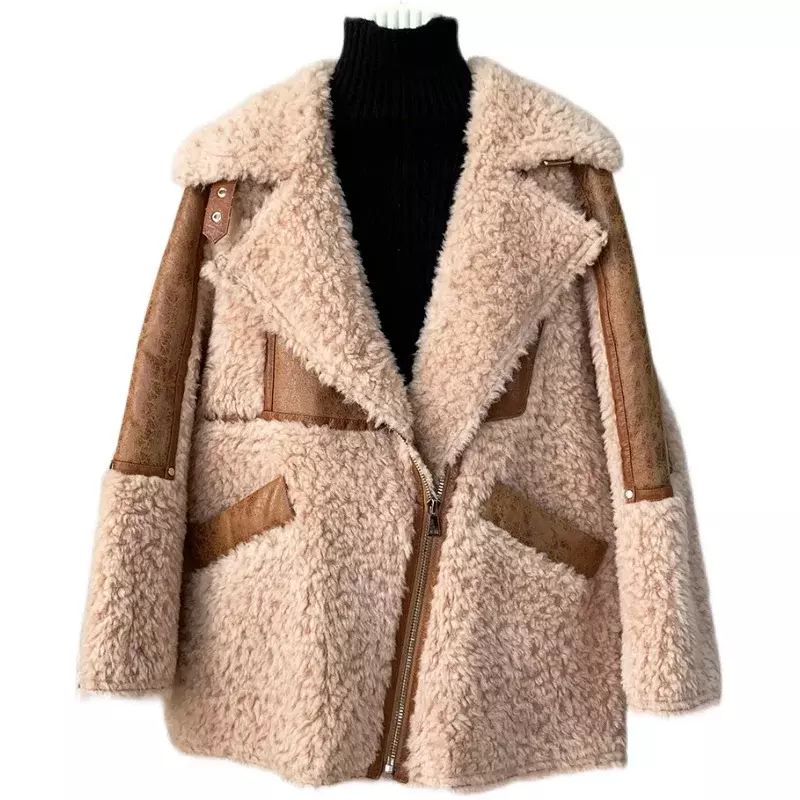 2023 New Women's Lamb Wool Fur Winter Coat Female Girl Warm Sheep Shearling Fashion Jacket JT3312