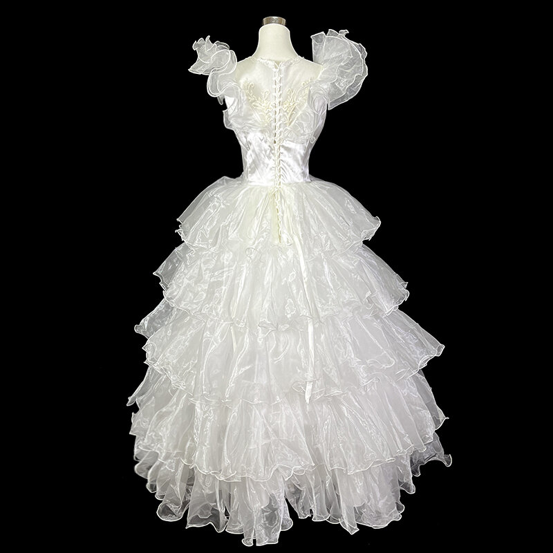 AnXin SH vintage princess white flower lace o neck perline perle crystal ruffles senza maniche bride Antique wedding dress