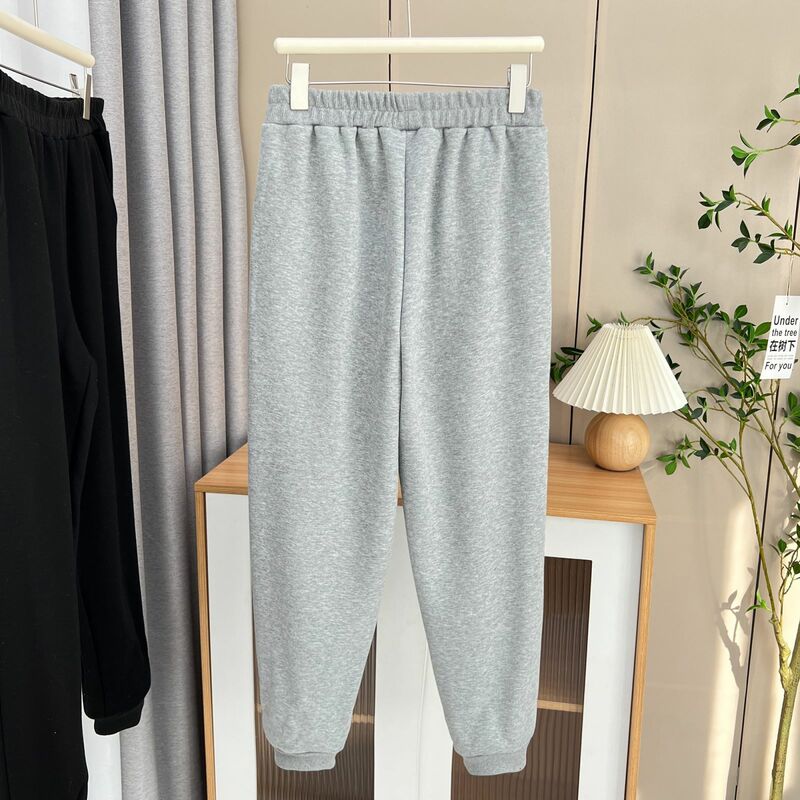 100KG Autumn And Winter Simple Elastic Waist Fleece-lined Sweatpants Plus Size Women's Casual Warm Sport Pants 1664