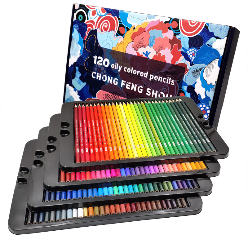 オイルベースの色鉛筆セット、子供とアーティストのための素晴らしいギフト、描画と着色のための木製リード鉛筆、120色、夏