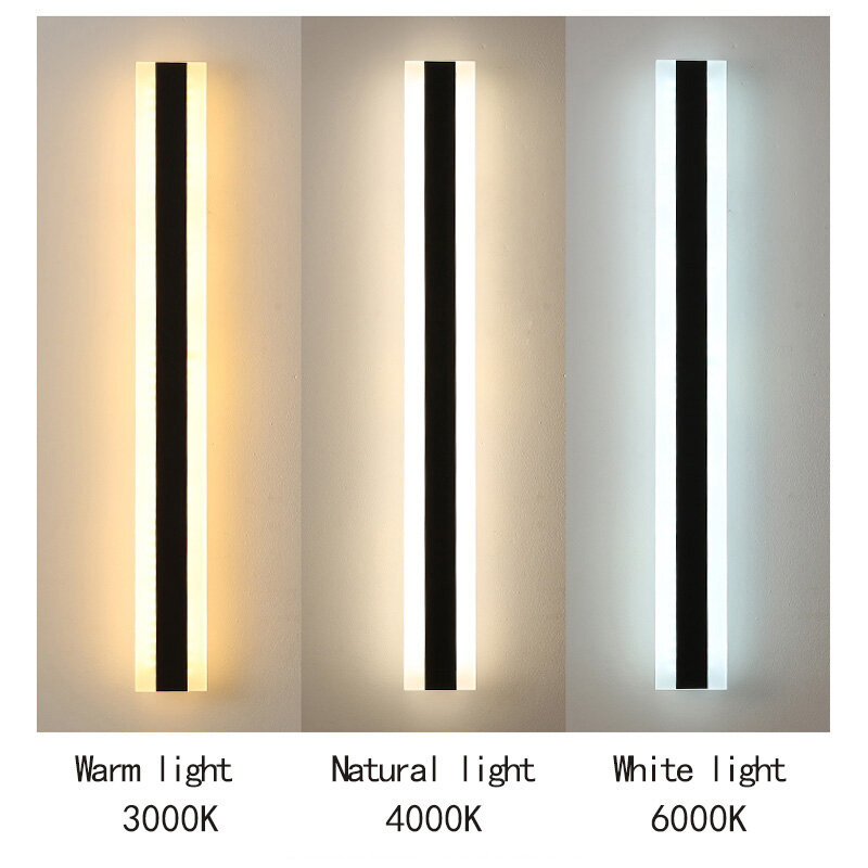Estilo Minimalista moderno Outdoor Wall Strip Lamp, iluminação LED impermeável para Jardim, Villa e Pátio, Lâmpada de parede Exterior, IP65, AC85-265V