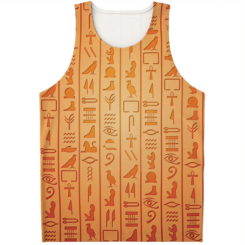 الرجال والنساء نمط جدارية تانك الأعلى ، طباعة 3D الطوطم سترة ، المتضخم الشارع الشهير ، الملابس المصرية القديمة ، الصيف