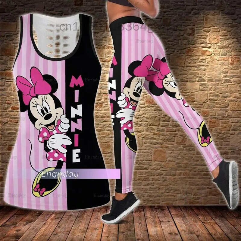 Conjunto de mallas de Yoga de Minnie Mouse para mujer, Leggings de Fitness de verano, chándal de Disney, Top sin mangas recortado, traje de Leggings, nuevo