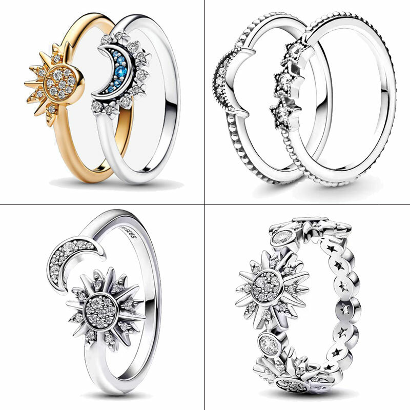 Hete Verkoop 2023 Nieuwe 925 Zilveren Ring Hemelse Zon & Maan Ring Set S925 Ring Diy Vrouwen Originele Pandor Ring Fijne Sieraden