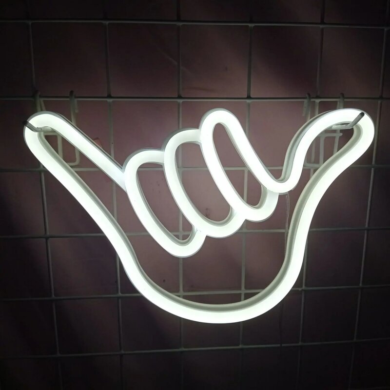 Signe de lumière au néon LED de geste de paix, forme de main, face de doigt, veilleuse murale, art, décor de chambre à coucher, lampe, anniversaire, cadeau de Noël