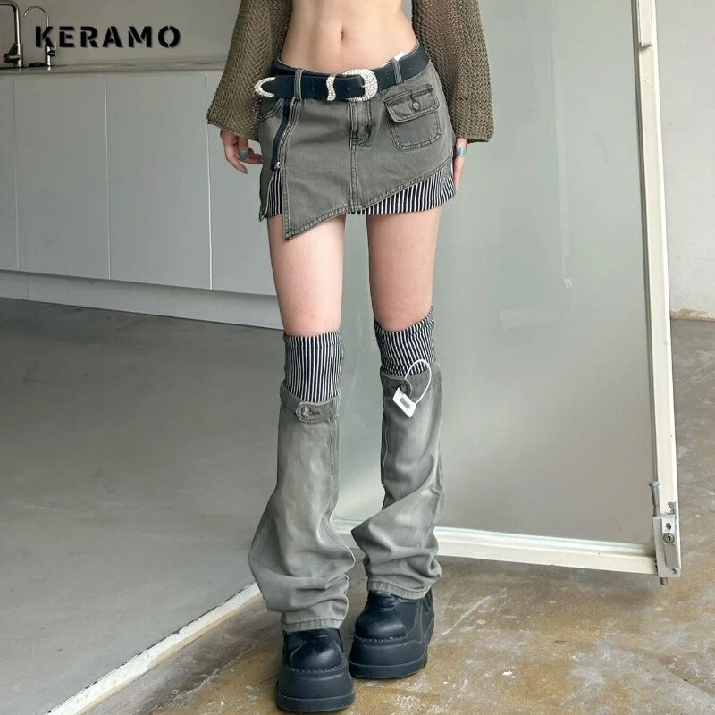 Женская винтажная облегающая юбка Y2K в стиле ретро, однотонная Повседневная Женская юбка в стиле панк с высокой талией, короткая джинсовая мини-юбка, лето 2024