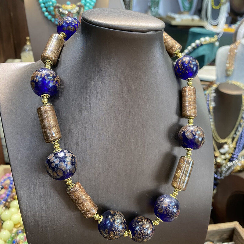 Женское Ожерелье из голубого стекла, модное ожерелье для девушек, аксессуар