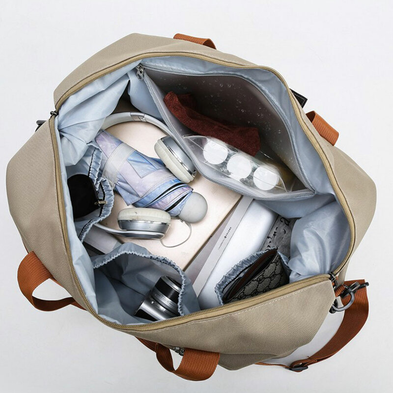 Khaki Oxford pano Khaki Travel Bag, resistente a rasgões, à prova de arranhões, alças confortáveis, grande capacidade