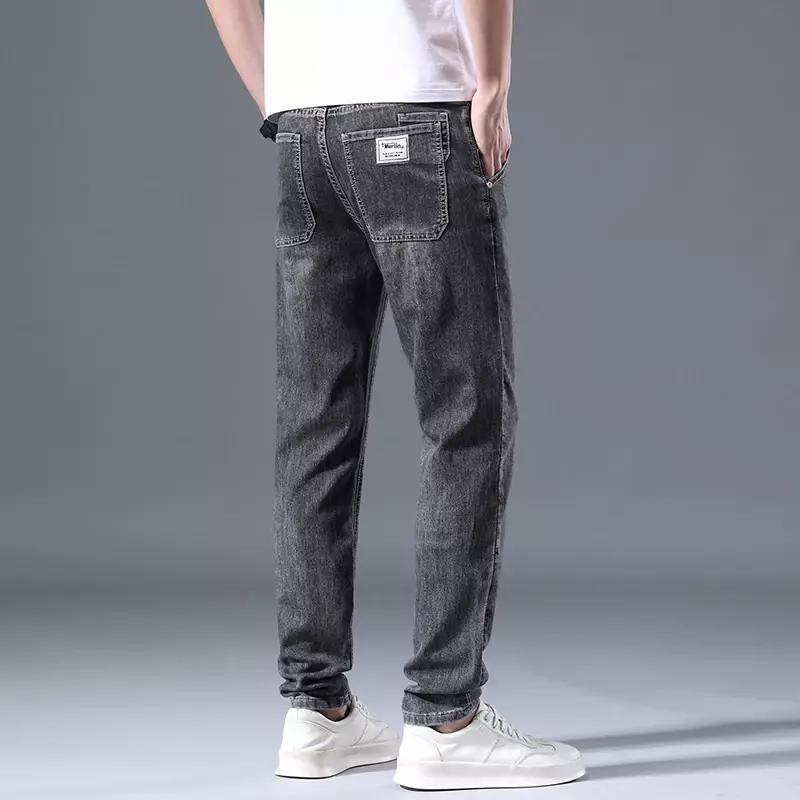Nowa wiosna 2023 męskie Vintage niebieskie jeansy ze streczem w stylu klasycznym moda biznesowa tkanina jeansowa proste spodnie męskie spodnie markowe
