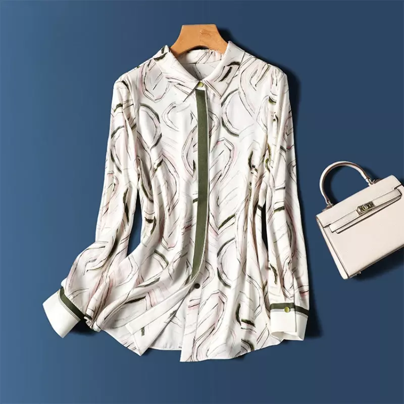YCMYUNYAN-Camisas femininas de cetim vintage, estampas soltas, tops de mangas compridas, roupas da moda, primavera, verão