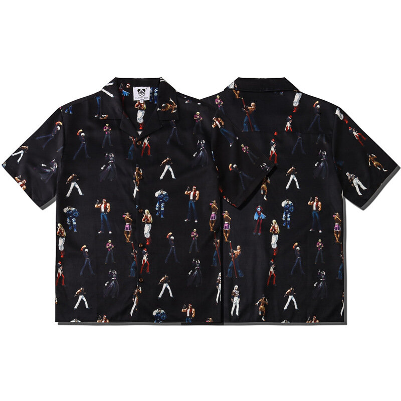 Man Black Short Sleeve Shirt Male Hawaiian Harajuku Beach Shirts 2023 Summer Men Japanese Hip Hop Streetwear Print Shirt Chemise