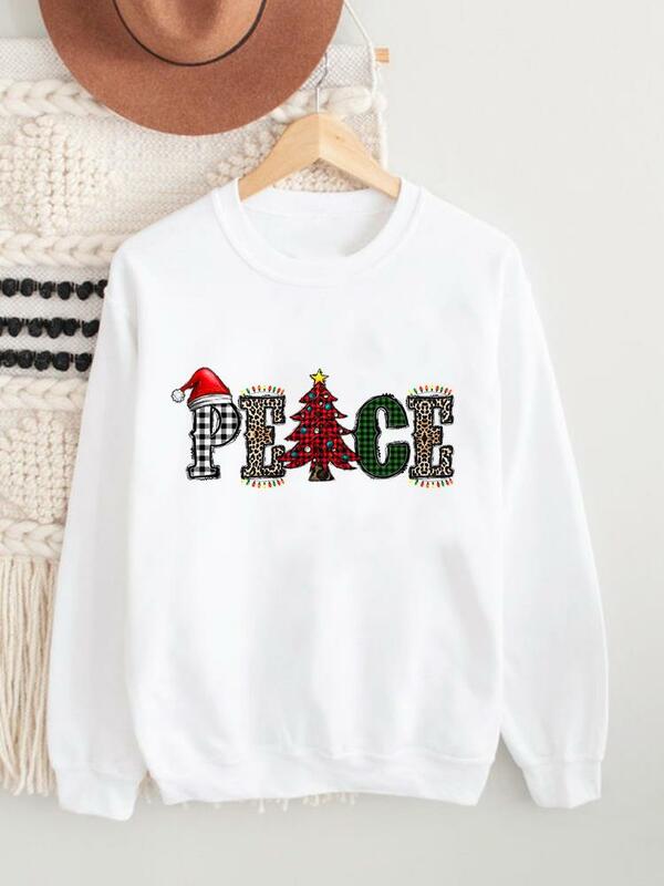 Odzież urocza litera lampart wakacje Boże Narodzenie z okrągłym dekoltem nowy rok swetry z polaru moda damska bluzy z grafiką