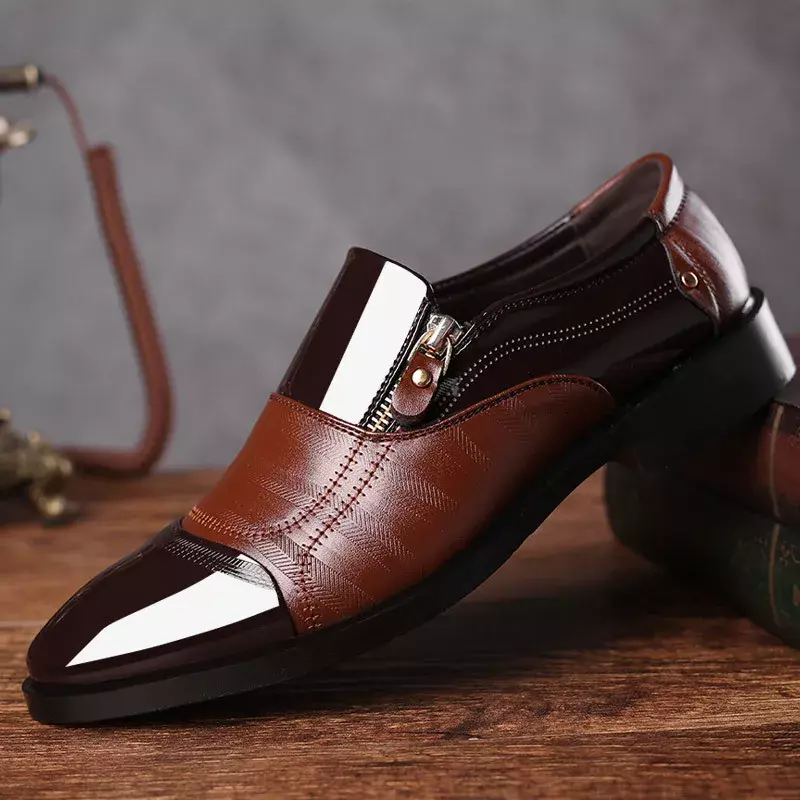 Sapatos formais pretos italianos para homens, Mocassins de casamento, Couro envernizado, Sapatos Oxford