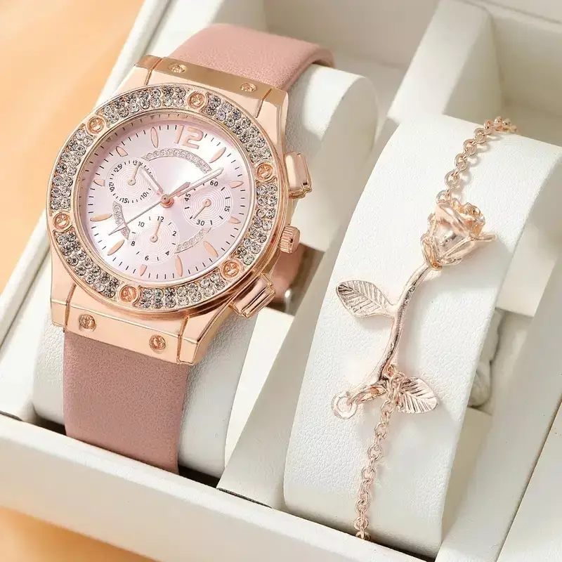 Jam tangan Analog wanita, 2 buah Set, jam tangan kupu-kupu kasual sederhana modis, hadiah gelang
