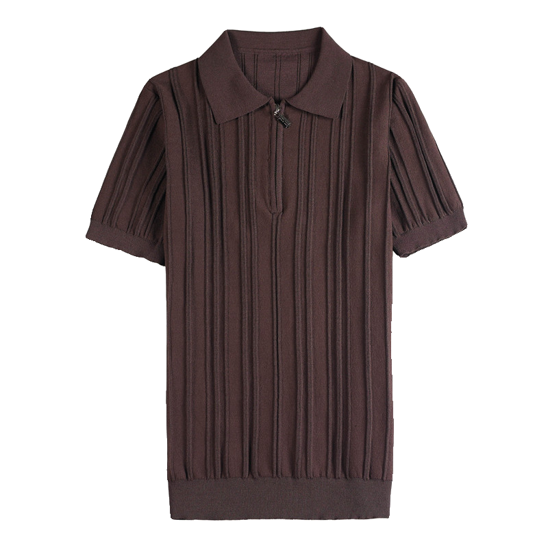 Homens Slim Fit Camisas Polo de Manga Curta, Camisas Stripe Knit, Design Zipper, Moda Casual, Novo Estilo, Plus Size, 4XL