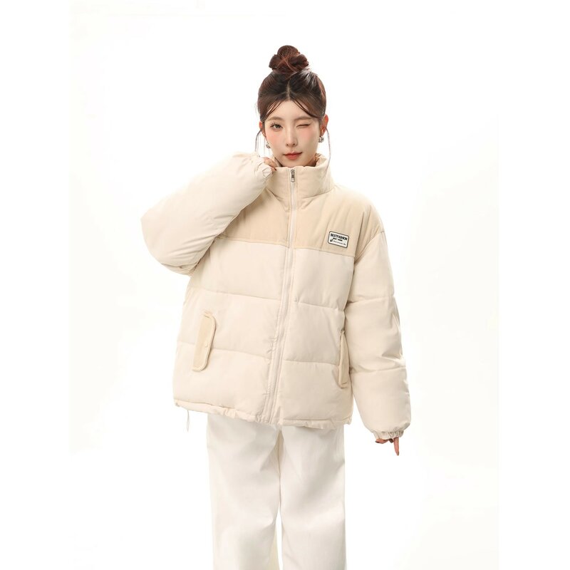 Kurtka damska bawełniany płaszcz jednolity kolor pogrubiony jesienno-zimowy nowy 2023 koreański modna stójka luźne ciepłe ubrania parki