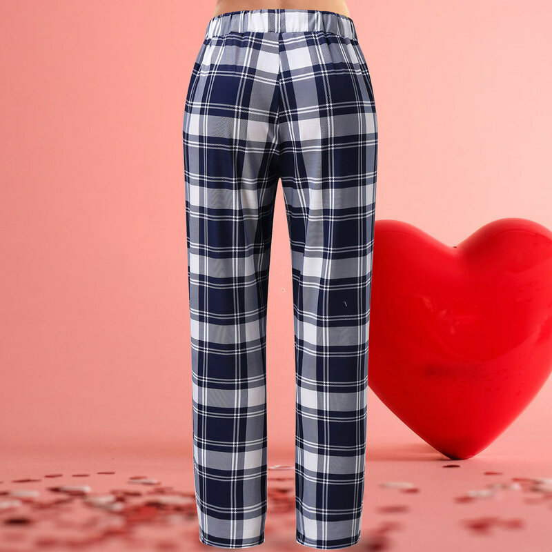 Women's Spring Summer Style Casual Trousers Comfortable High Waist Straight Long Pants Ladies Fashion Plaid Printed Trousers