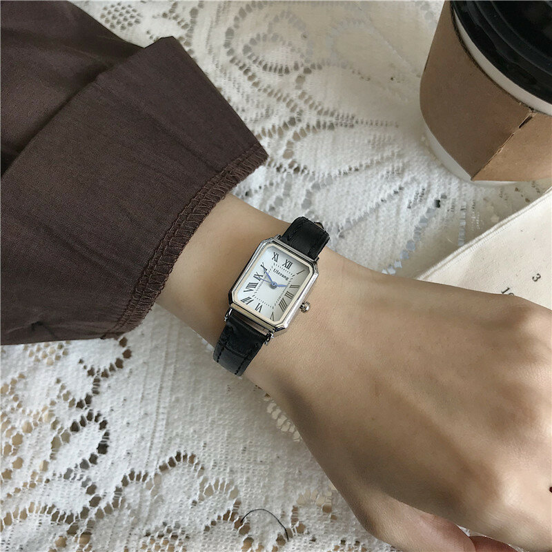 Часы в стиле ретро, Классические повседневные кварцевые часы с кожаным ремешком, прямоугольные часы, модные наручные часы для женщин, наручные часы