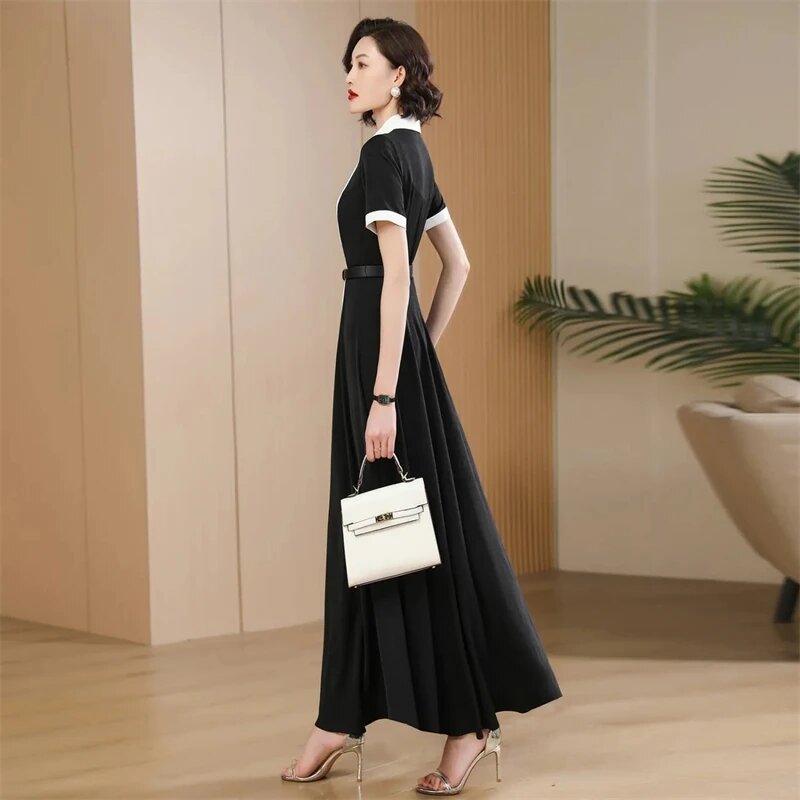 2024 Summer New Ladies Temperament Fashion Slim Contrast Stitching Knee-Length Dress Ladies Plus Size Big Dresses Vestidos 5XL