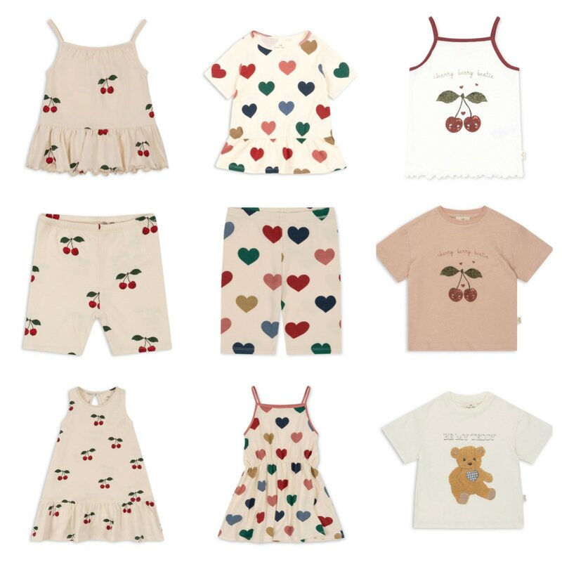 Cute Print T Shirts e Shorts Set para meninas, Toddler Tees para crianças, vestidos de verão, Baby Boys Outfit, Novo, 24, KS