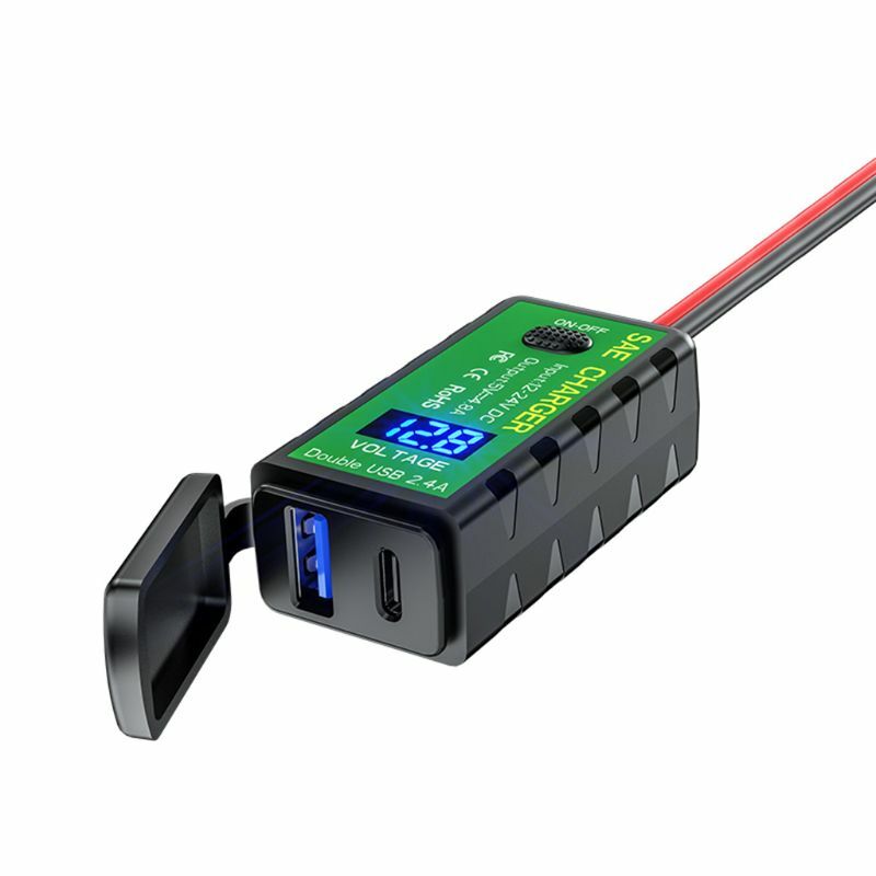 12V 24V Moto QC3.0 PD Tipo C Caricabatterie Adattatore SAE a USB con Voltmetro Interruttore ON/Off per Smart Phone Tablet GPS