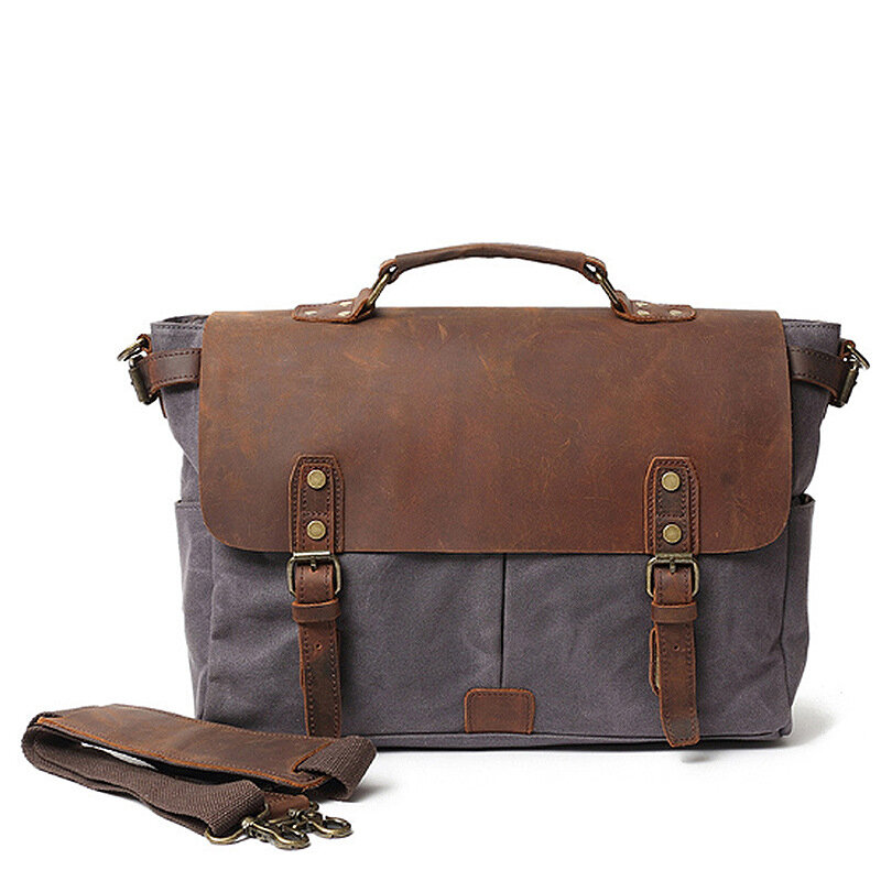 Man briefcase canvas shoulder tote messenger bag business computer bag