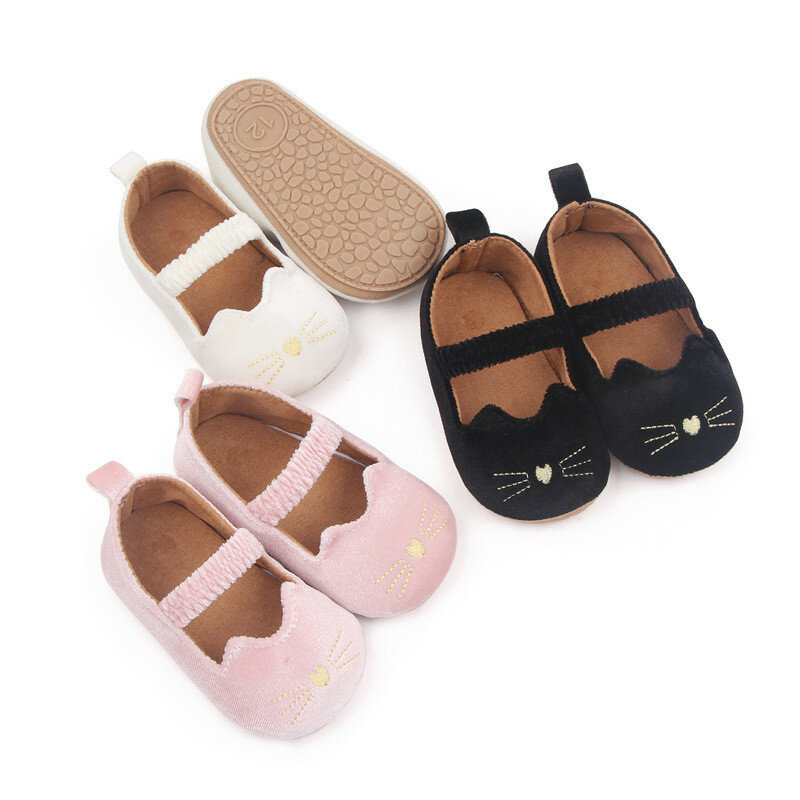 Chaussures souples pour bébé fille, souliers pour enfant, nouveau-né, premiers pas, mignon, dessin animé, chat