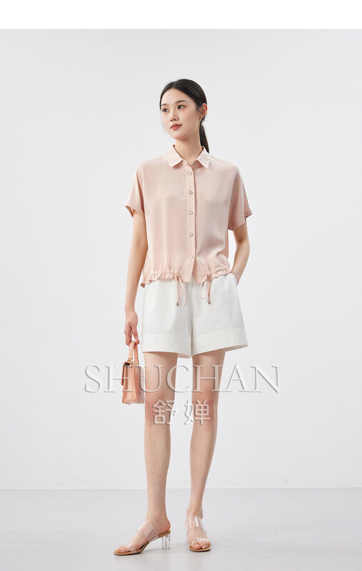 High Quality Design 2024 Single Breasted Naturla Silk Women Shirt  Blouse Femmes  Blusas Mujer De Moda Verano