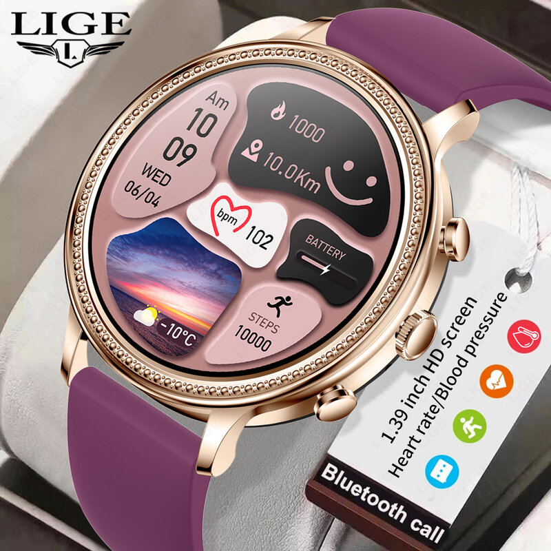 LIGE jam tangan pintar mewah untuk wanita, panggilan Bluetooth jam tangan telepon terhubung Monitor kesehatan olahraga 2023, hadiah wanita