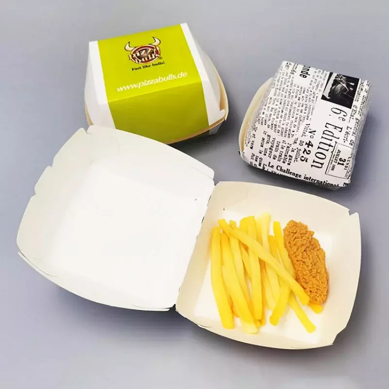 Dostosowany produktKingwin Niestandardowe jednorazowe kartonowe opakowanie do hamburgerów klasy spożywczej Papierowe pudełko na burgery