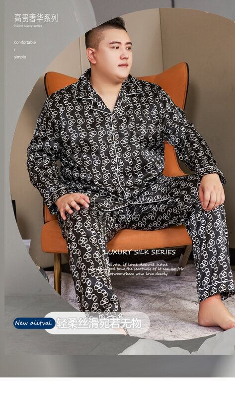 5xl tamanho grande pijamas de seda cetim conjunto para os homens outono pijamas casa roupas homem pijamas pijamas conjunto longo camisola masculina