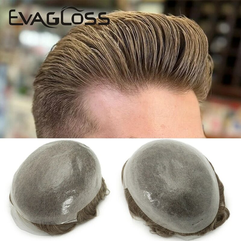 Мужской капиллярный протез Mirage 0,06 мм, прочный Протез для волос с узлами, мужской парик, натуральный парик, система человеческих волос для мужчин