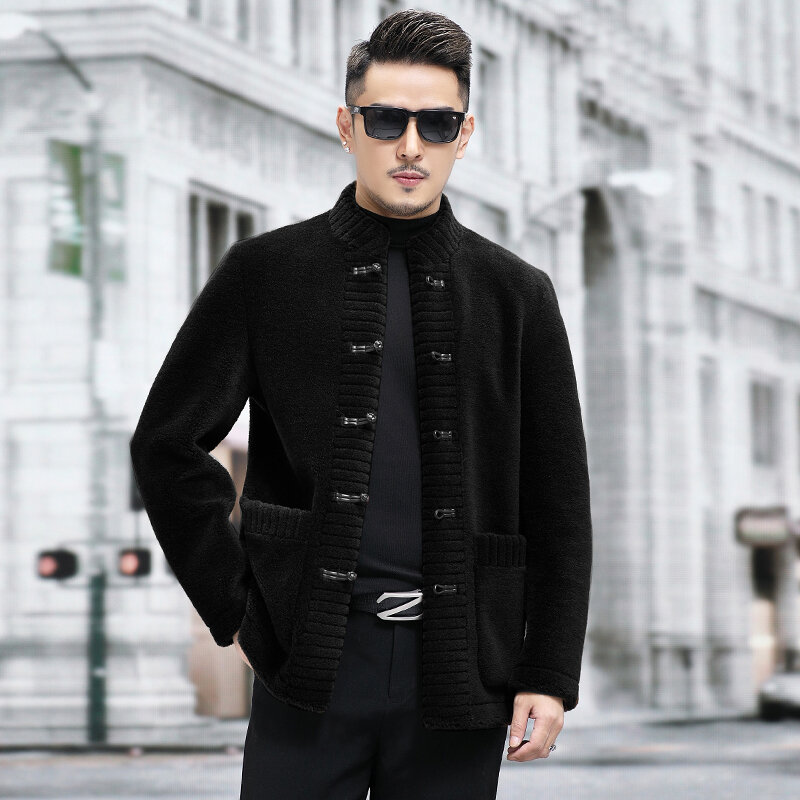 남성용 스탠드 칼라 진짜 모피 겉옷, 양털 깎는 따뜻한 코트, 남성 진짜 양모 모피 재킷, P513, 겨울 패션, 2023