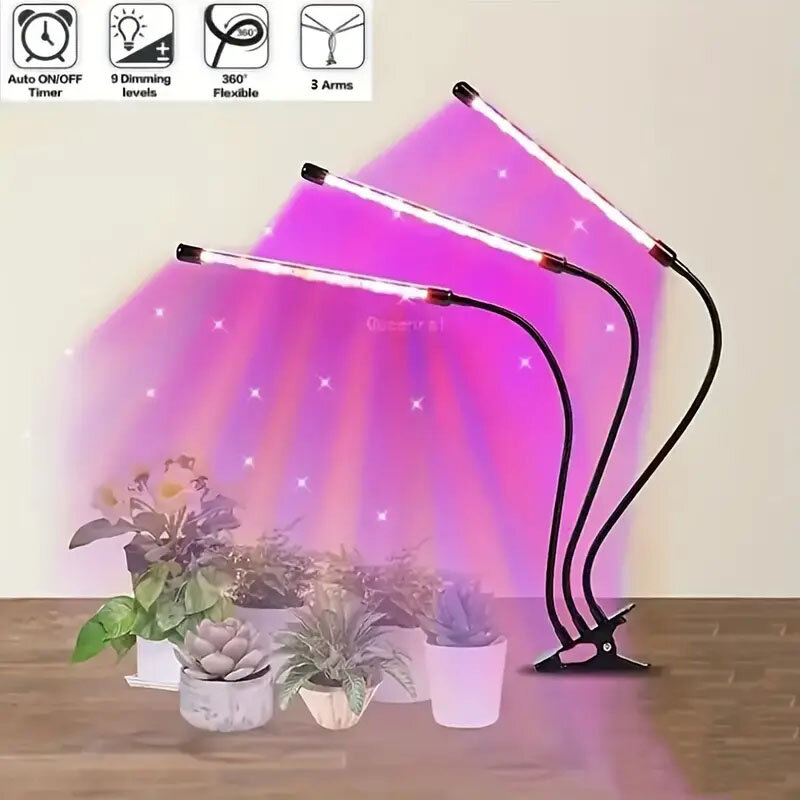 Luz LED USB para cultivo de plantas, lámpara de brillo para jardín interior, temporizador de 3/9/12H, 9 regulables, para plántulas de verduras, Fitolampy