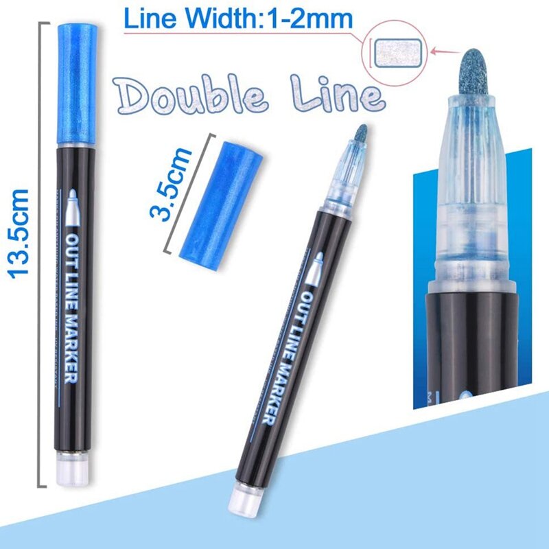 Double Line Outline Pens 12 Colors Outline Metallic Markers Glitter Outline Pens Writing Drawing Pens DIY Art Crafts