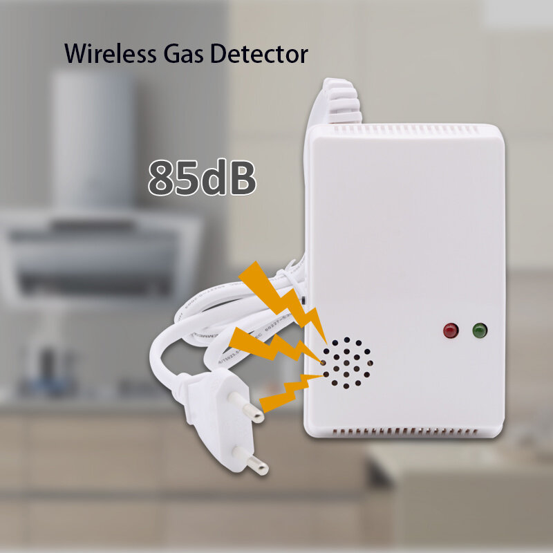 Detector de Gás Natural para Proteção de Segurança, Gases Combustíveis, LPG LNG, 433MHz, EV1527, 85dB Detectar, 85dB
