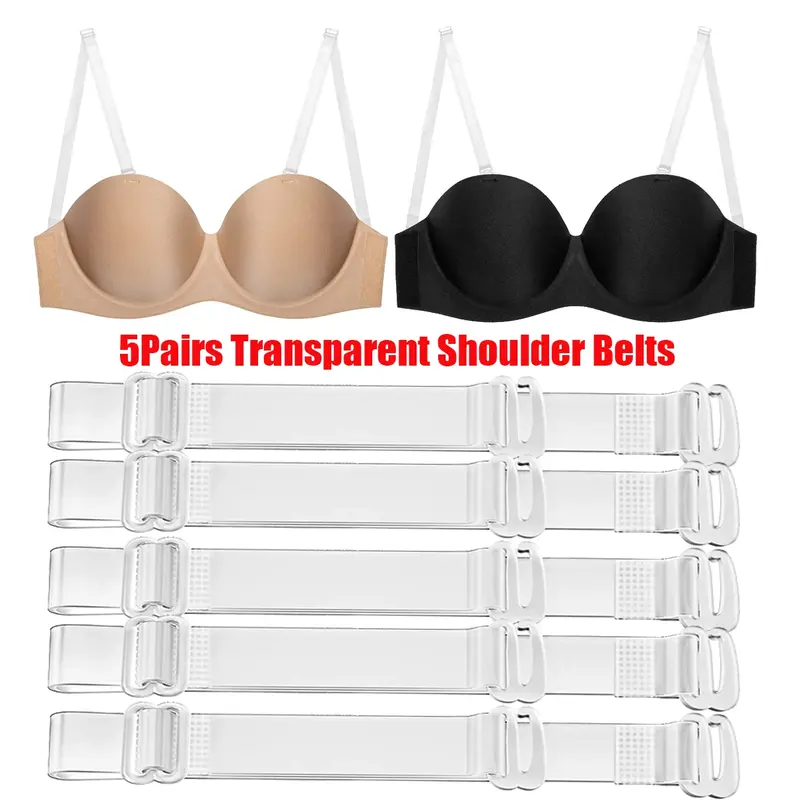Cintos de fivela transparentes para mulheres, alças de ombro de silicone, alça de sutiã ajustável, acessórios intimates, 1, 5 pares por conjunto
